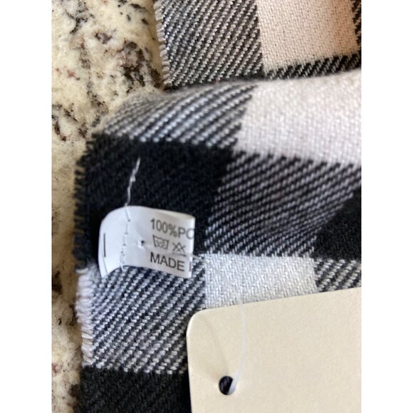 Buffalo Check Scarf Black & White 68"x13" | Fringe Grunge Minimalist (Flawed) - Picture 4 of 9